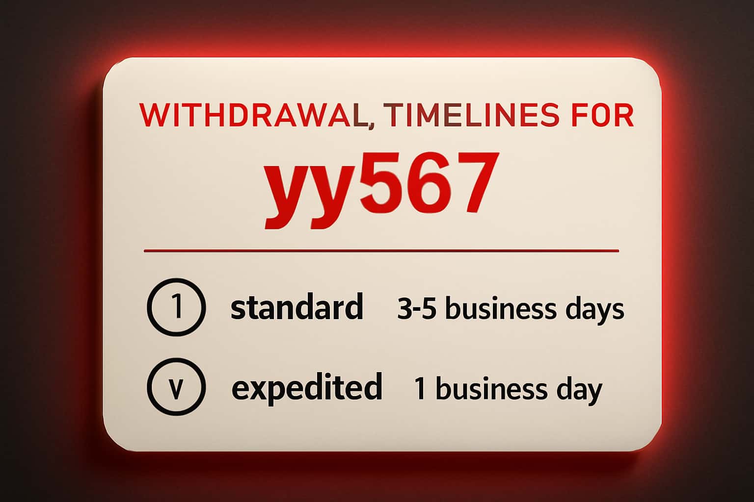 An informational graphic illustrating withdrawal timelines related to yy567.